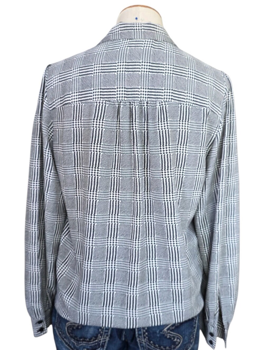 Topshop Black White Plaid Puff Shoulder Blouse Womens Size 8 - Picture 4 of 11
